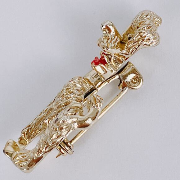 VTG Mid Century Poodle Dog Brooch Enamel Bow 1950s Novelty Figural Gold Tone Pin - Picture 5 of 8